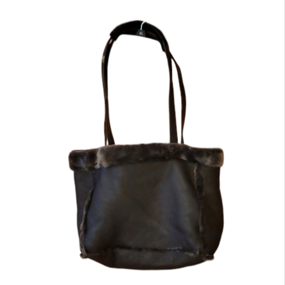 Aston New‎ York Brown Leather Shearling Plush Tote Bag Shoulder Purse